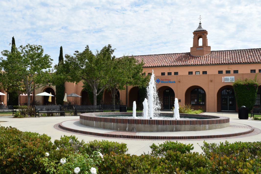 Liberty Station Donor Center exterior with fountain