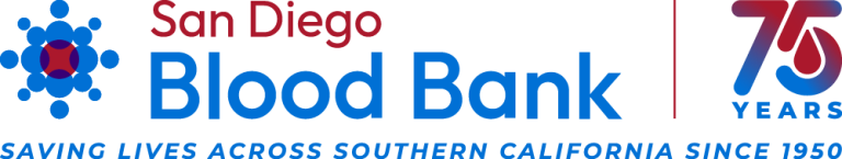 San Diego Blood Bank Logo. 75 - Saving Lives Across Southern California Since 1950​